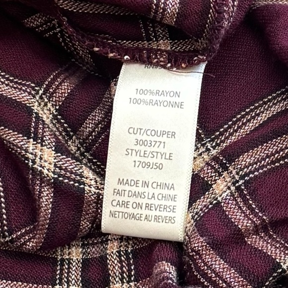 Max Studio Maroon and Tan Plaid Jersey Button Down Fall Pumpkin Patch Size XL - Picture 7 of 9